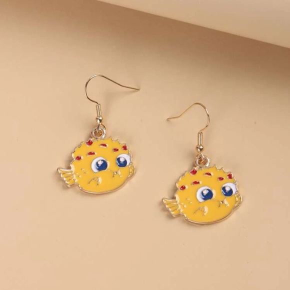 🐡 Super Adorable Cartoon Pufferfish Drop Earrings 🐡 - Picture 1 of 3